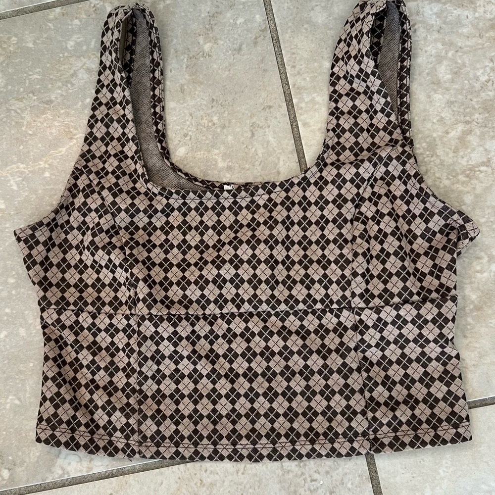 Urban Outfitters Tan and Brown Fitted Crop Tank Top